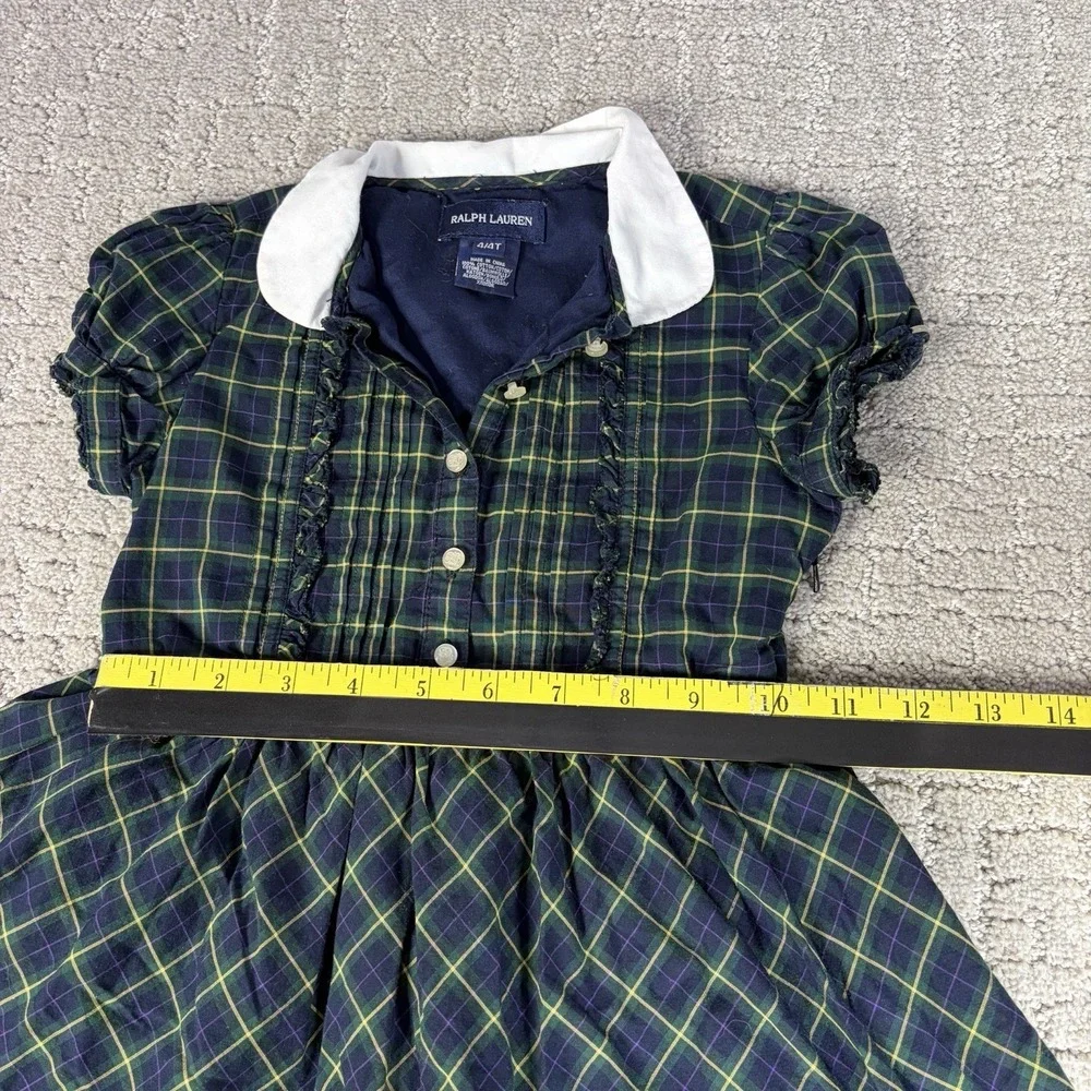 Vtg Ralph Lauren Girls Plaid Dress 90s Tartan Holiday Peter Pan Collar Blue 4T